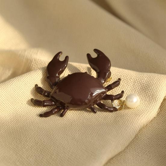 Brosche Pin Böhmischer Stil Kunstperlen-Dekor Krabbenform Zinklegierung Pin mit Handbemaltem Finish Mäntel Anzüge Pullover Kleider Abzeichen