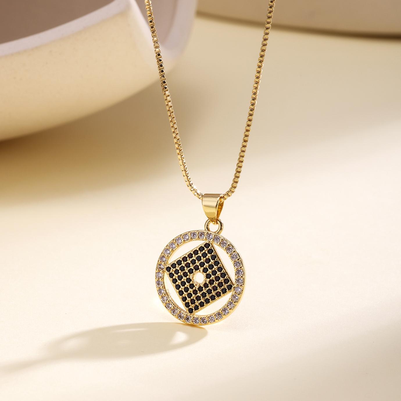 

Nidin New Trendy Turkish Round Shape Square/Evil Eye Pendant Necklace For Female Male Copper Crystal Zircon Charm Jewelry Gifts