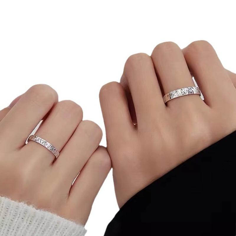 Crushed ice ice ring, index finger ring, for both men and women, plain circle, small-scale niche luxury, matching ring band