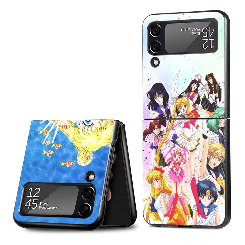 Harte PC-Schutzhülle für Samsung Galaxy ZFlip3 Z Flip 4 ZFlip Z Flip 3 5G ZFlip4 zflip S-Sailors Girl M-Moons Print Schutz