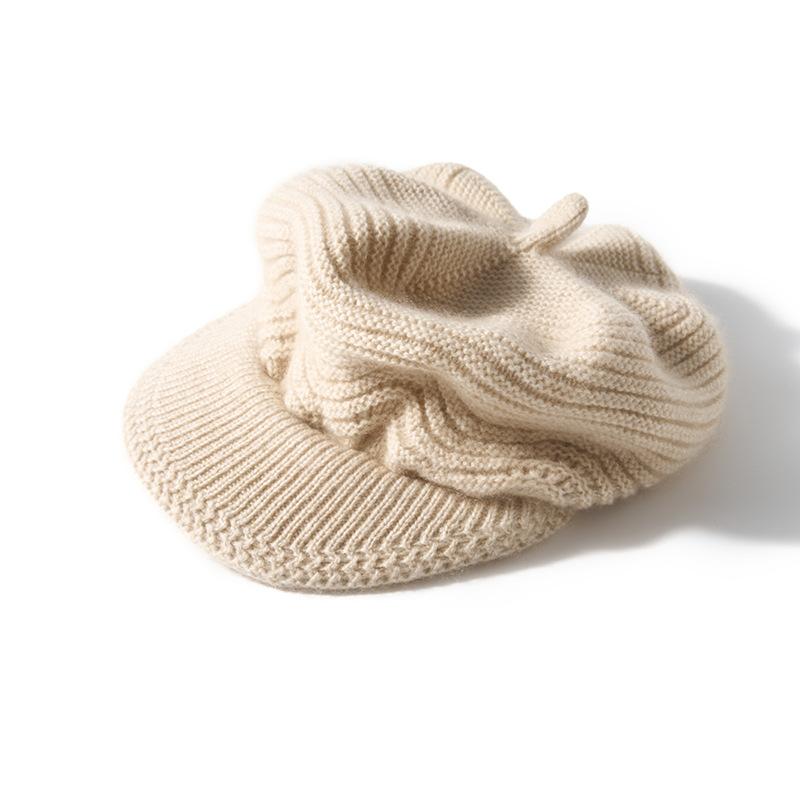 Kaschmir Herbst und Winter Neuer Stil Damen Hochwertig Einfarbig Zopfmuster Verdickt Warm Mode Gestrickt Lässig Krempenhut