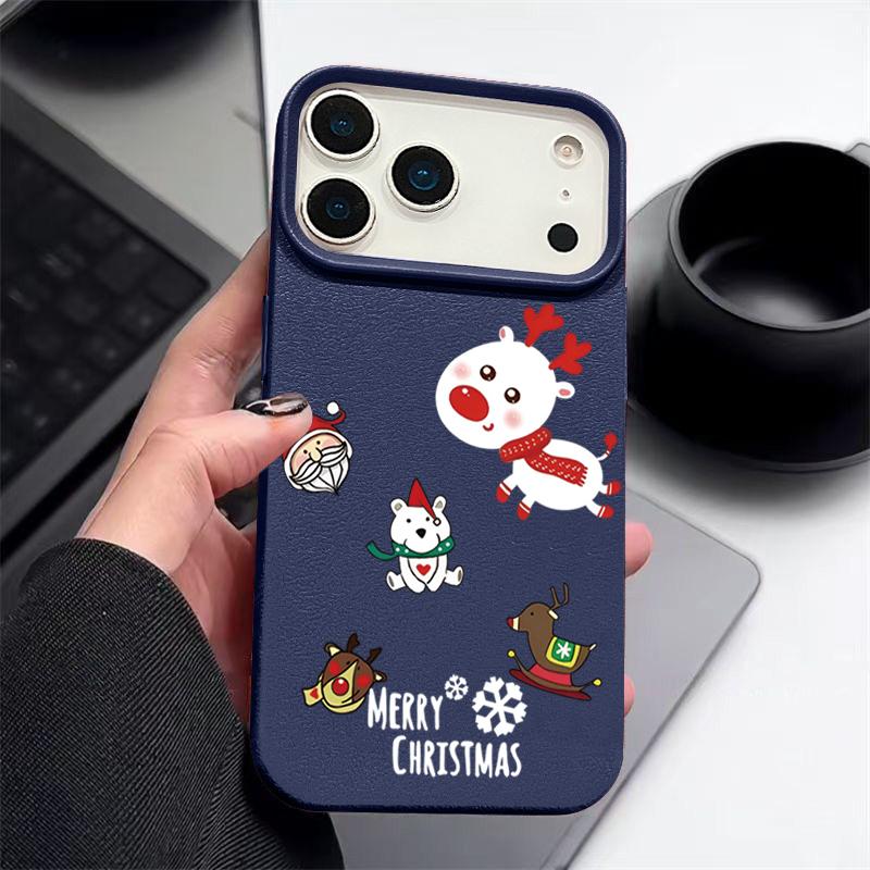 For iPhone 17 Air Case Christmas Tree Santa Claus Leather Texture Cover For iPhone 16 Pro Max 15 14 13 12 11 16e Funda iPhone17 Pro Max Soft Cover