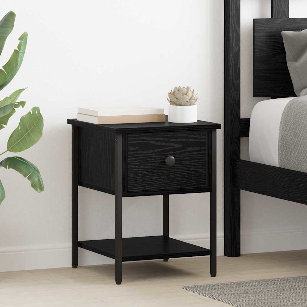 Nightstand Black Oak Effect 34 X 35.5 X 45 Cm Engineered Wood