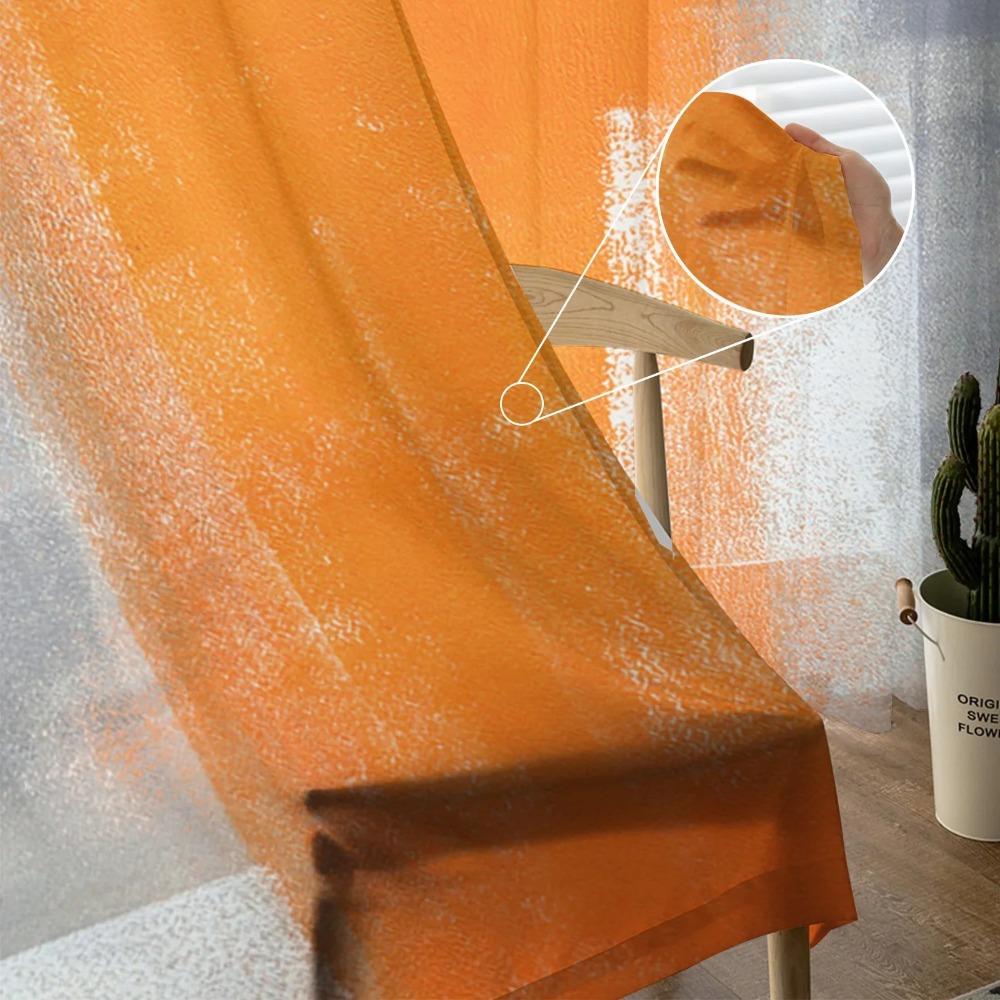 Orange Gray Abstract Oil Painting Texture Sheer Curtains for Living Room Decoration Window Curtain Kitchen Tulle Voile Drapes