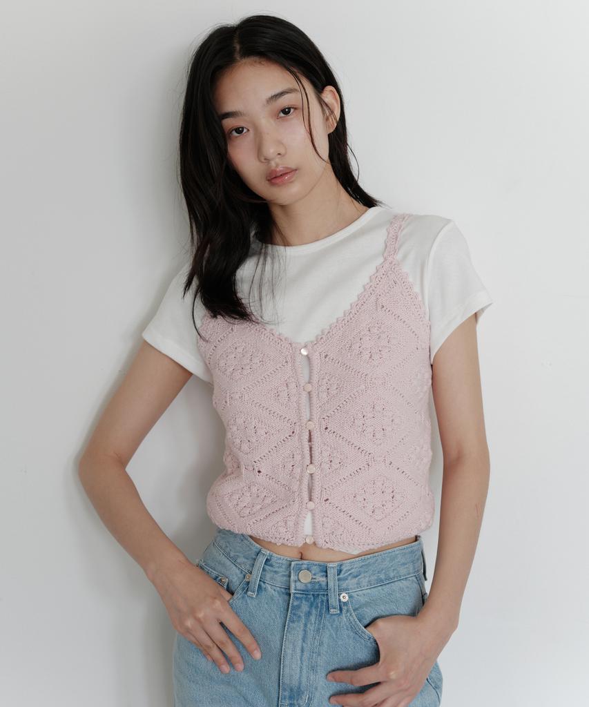 Yulago Crochet Button Sleeveless Knit