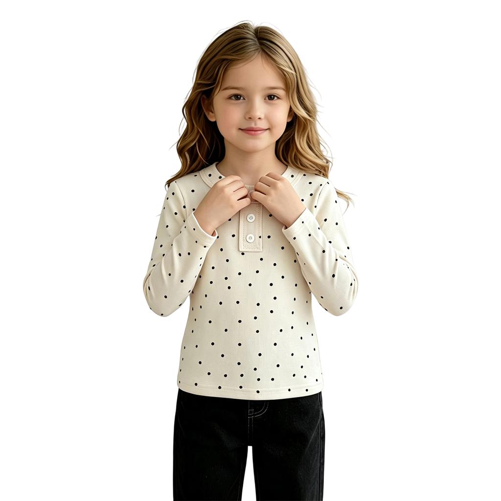 Girls' Fashion Casual Neck Button Base Layer Top for Everyday Wear