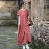 Johnature Women Vintage Dresses Chinese Style O-Neck Short Sleeve Cloths Summer Tie-dye Long Dress