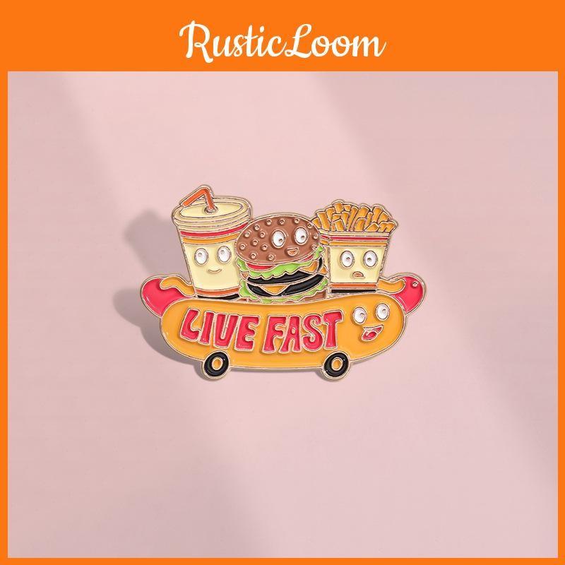 Food Cartoon Distinctive Brooch Stylishly Designed With Hamburger Fries And Hot Elements Dog