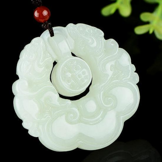Hetian Jade Double Pixiu Pendant with Fu Character