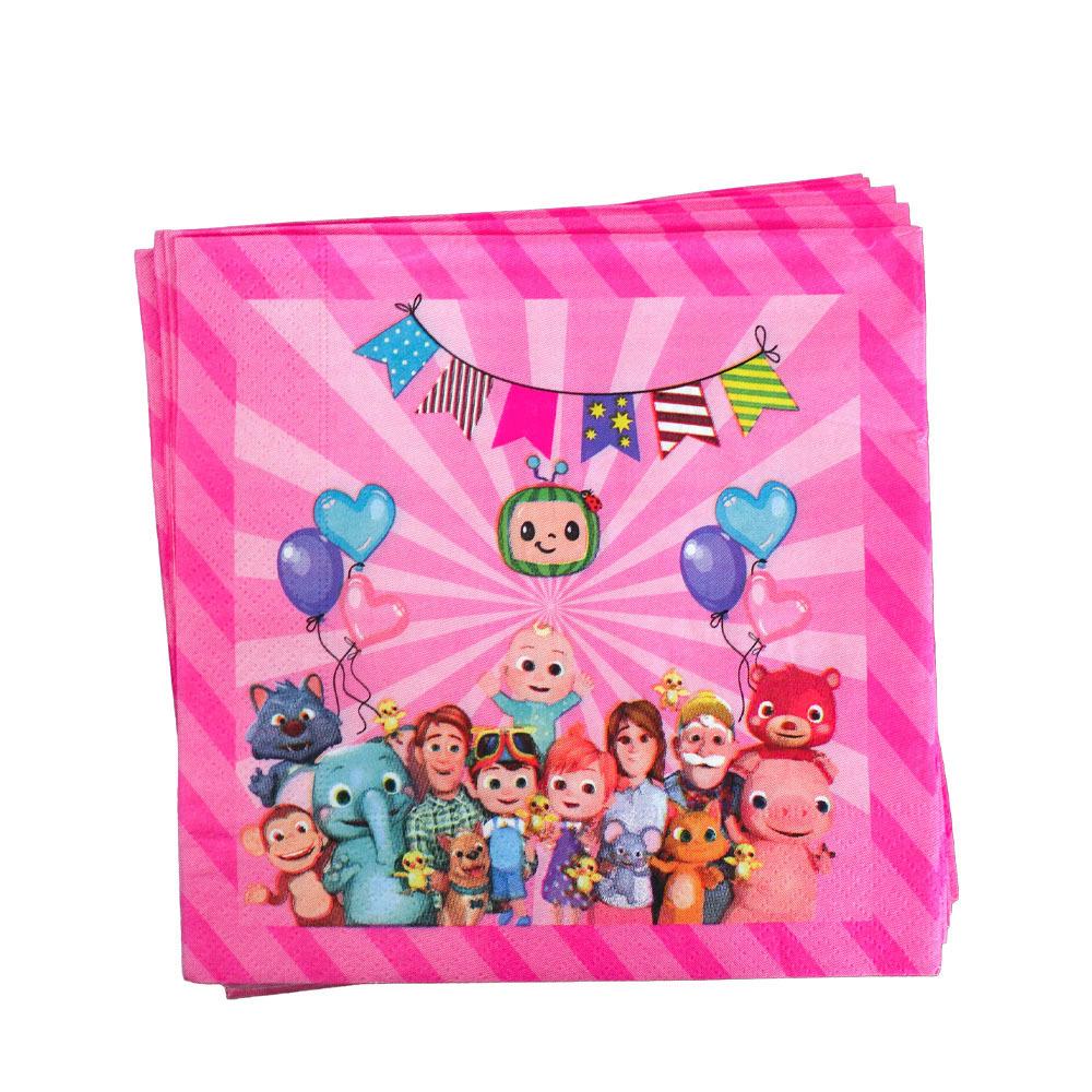 Cocomelon Pink Party Pack: Paper Plates, Cups, Tablecloth, Flags, Candy Boxes - Disposable Tableware Set for Parties