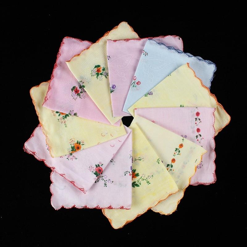 6Pcs/Pack 30x30cm Square 100% Cotton Thin Flower Lace Women Pocket Portable Absorbent Retro Handkerchief