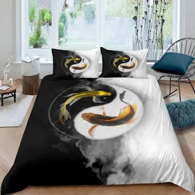 Yin Yang Fischmuster Bettwäscheset Goldfisch Bettdeckenbezug Set Gossip Muster Yin Yang Thema Bettwäscheset Wunderbares Geschenk