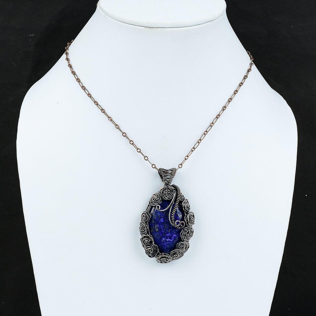 Lapis Lazuli Pendant Copper Wire Wrapped Pendant Handmade Copper Jewelry Natural Gemstone Pendant Gift For Women Dainty Wire Wrapped Jewelry