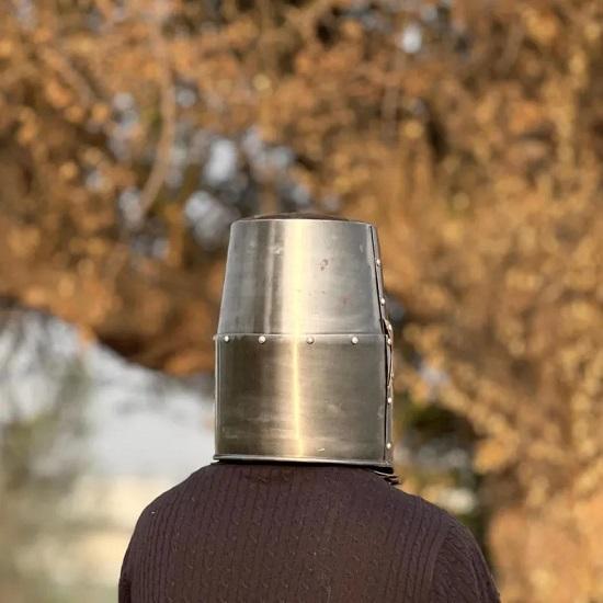 Templar Grey Crusader Knight Helmet Medieval Great Helm, Larp And Cosplay Helmet ,Handmade Steel  Brass Helmet