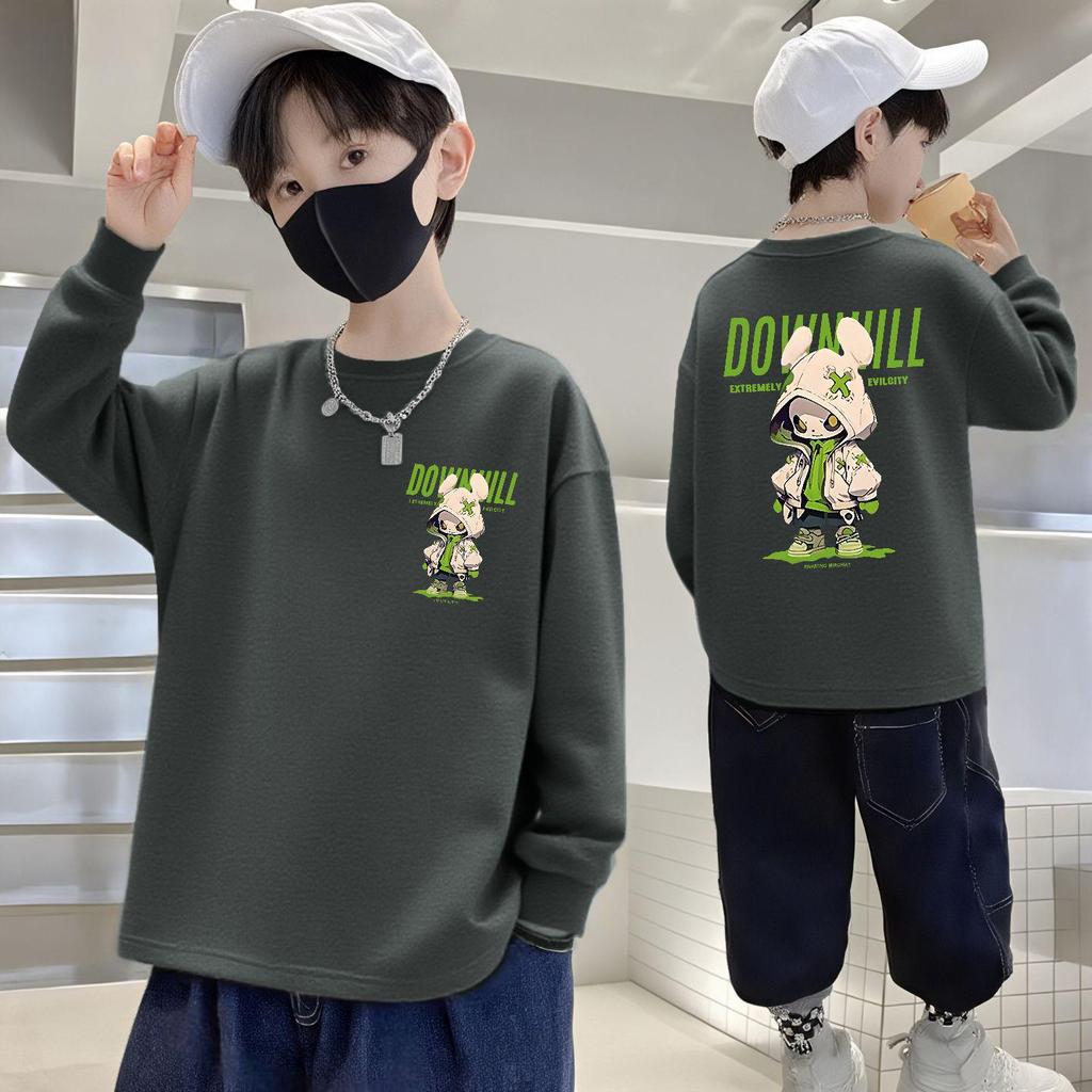Boys' 100% Cotton Long-Sleeve T-Shirt - Loose Round Neck for Autumn