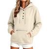 Felpa da donna con cappuccio, manica lunga, bottoni frontali, tasca, colore, per uso casual quotidiano