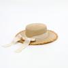 Rough edge straw hat women's summer bow flat top wide brim hat travel beach hat sunshade sun hat