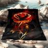 1pc Cozy Red Flame Golden Rose Printed Blanket Lightweight Flannel Throw Blanket For Sofa, Bed, Living Room, Office, Couch