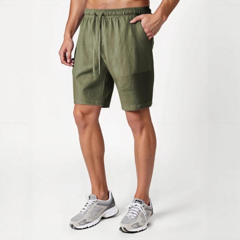 2025 Men's Summer New Solid Color Drawstring Pure Cotton Loose Sports Shorts Casual Versatile Shorts