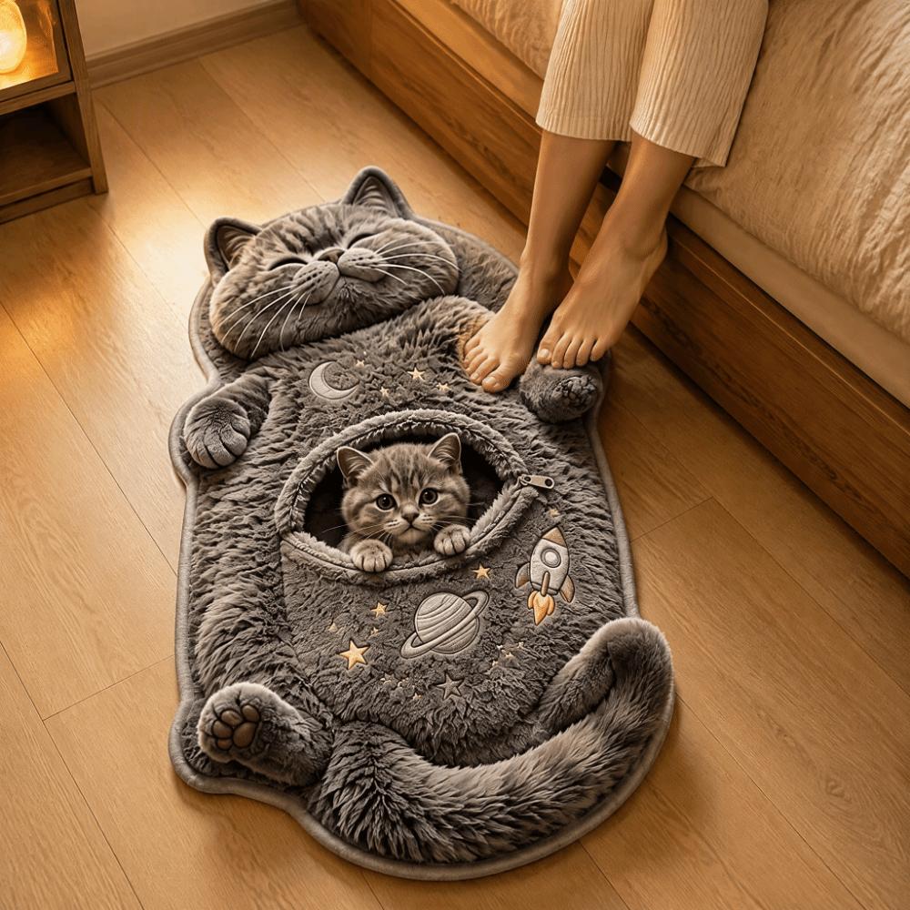 2D Cat-Shaped Area Rug Non-Slip Cartoon Carpet Cute Home Decor Carpet Living Rooms
