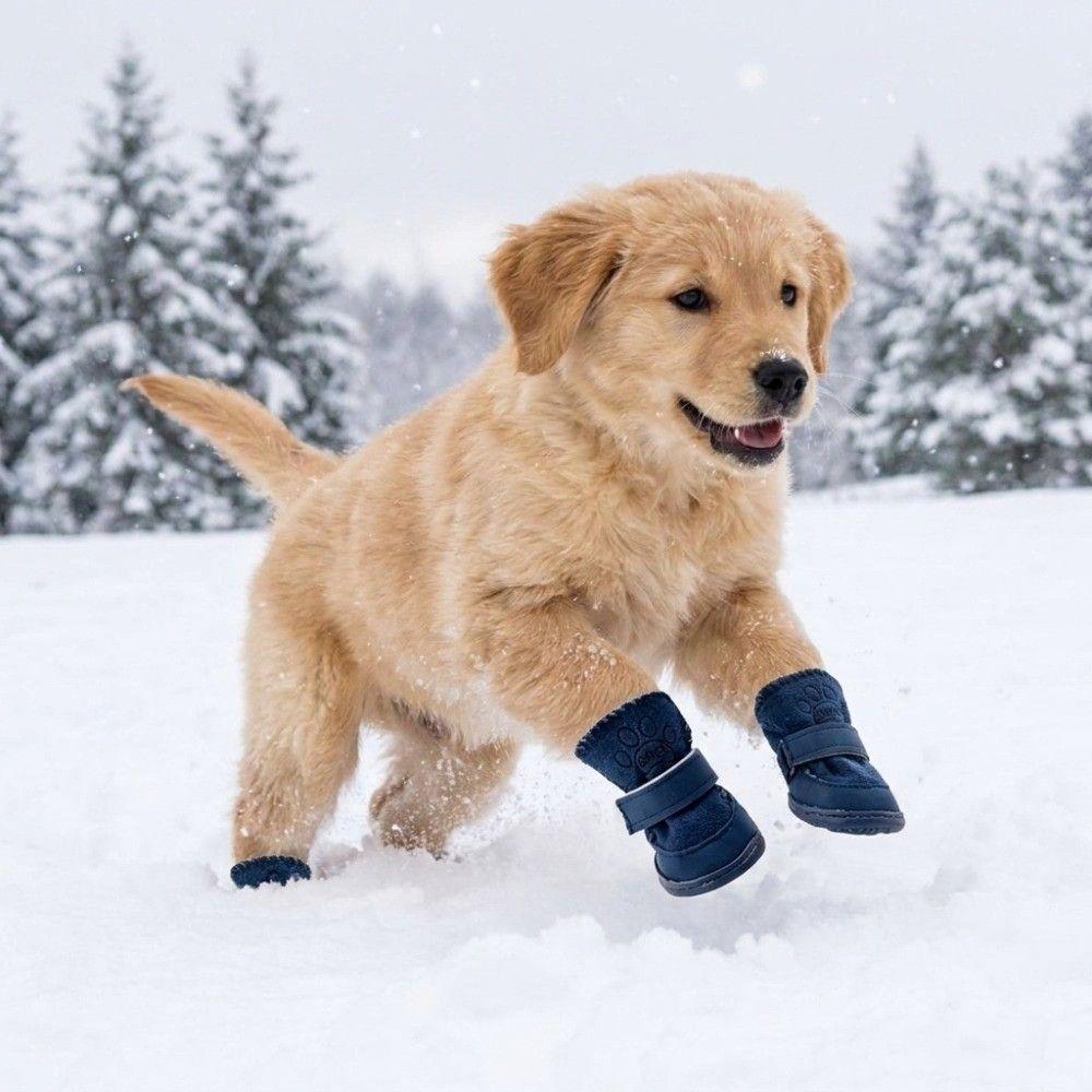 4PCS/SET Thickened Pet Snow Boots Warm Dog Cotton Shoes Dog Footwear Winter Dog Snow Boots Winter