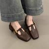 Mary Jane Shoes Women's Spring New Brown Retro Small Leather Shoes Temperament Thick Heel One-word Buckle Single Shoes