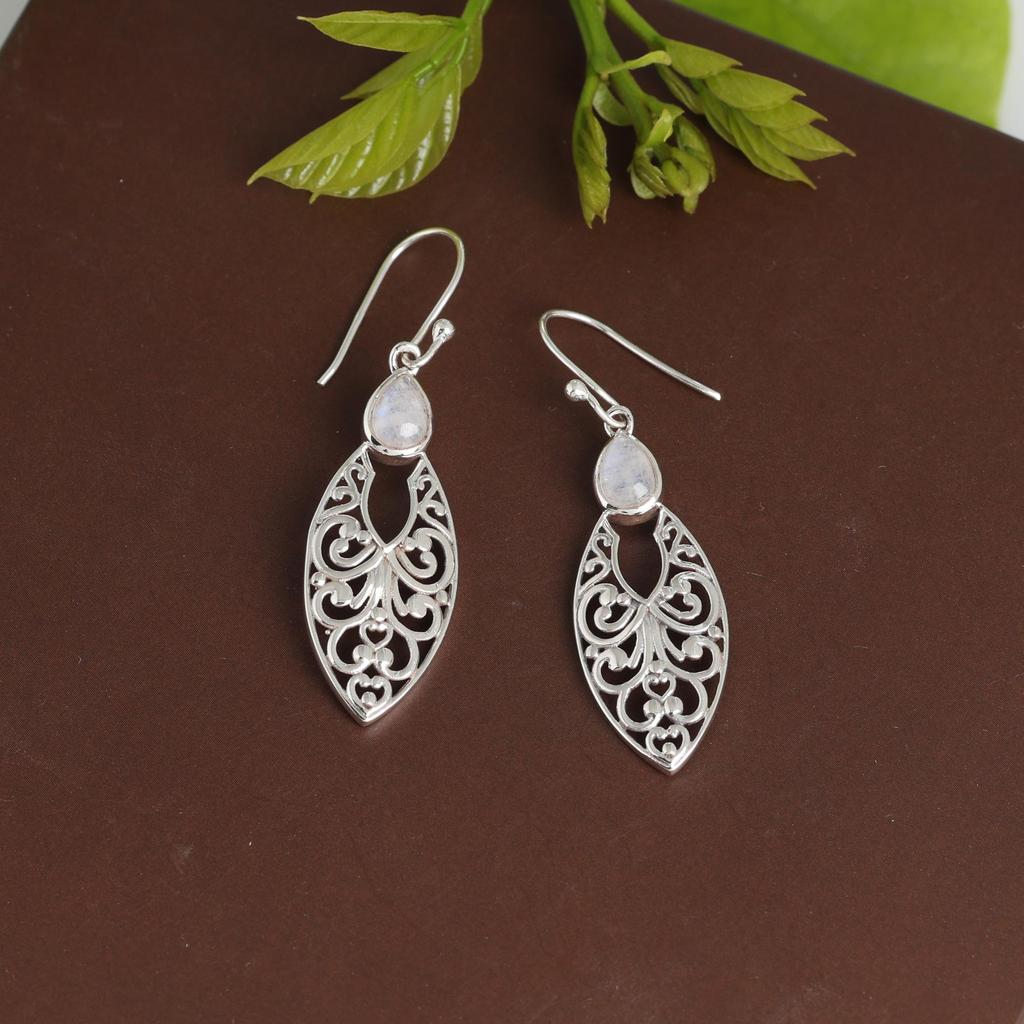 Natürlicher Mondstein Silberohrring, Juni Geburtssteinohrring, 925 Sterlingsilber handgefertigter Schmuck, Silber Hängeohrring, Geschenk für sie