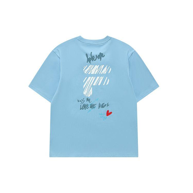 Fila Fusion Colorful Letter Logo Round Neck Short Sleeve Drop Shoulder T-Shirt Unisex T-Shirt Daffodil-Blue T11U216103F-LB
