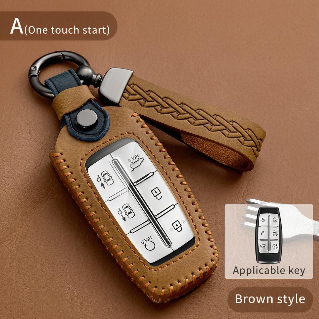 Leather Key Case Cover For Hyundai Genesis G70 G80 G90 Gv70 Gv80 - Smart Remote Key Shell 6 Buttons Protective Pouch Bag