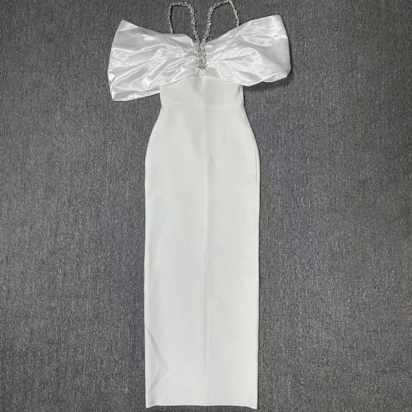 

Европейское и американское роскошное гламурное вечернее бандажное платье, украшенное стразами, для женщин Extra Large белый