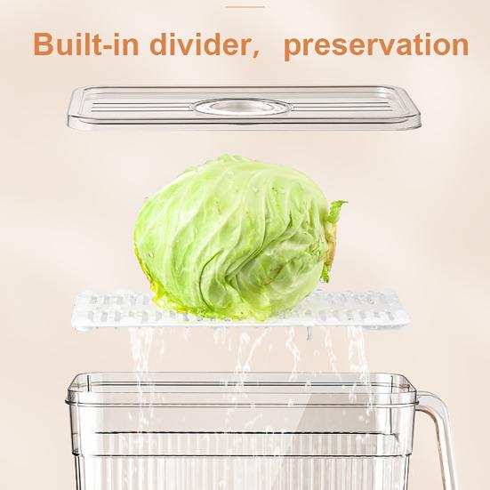 Refrigerator Storage Box with Handle Easy Pull Out Organizer Dry Wet Separation Date Timer Freshness Preservation Container