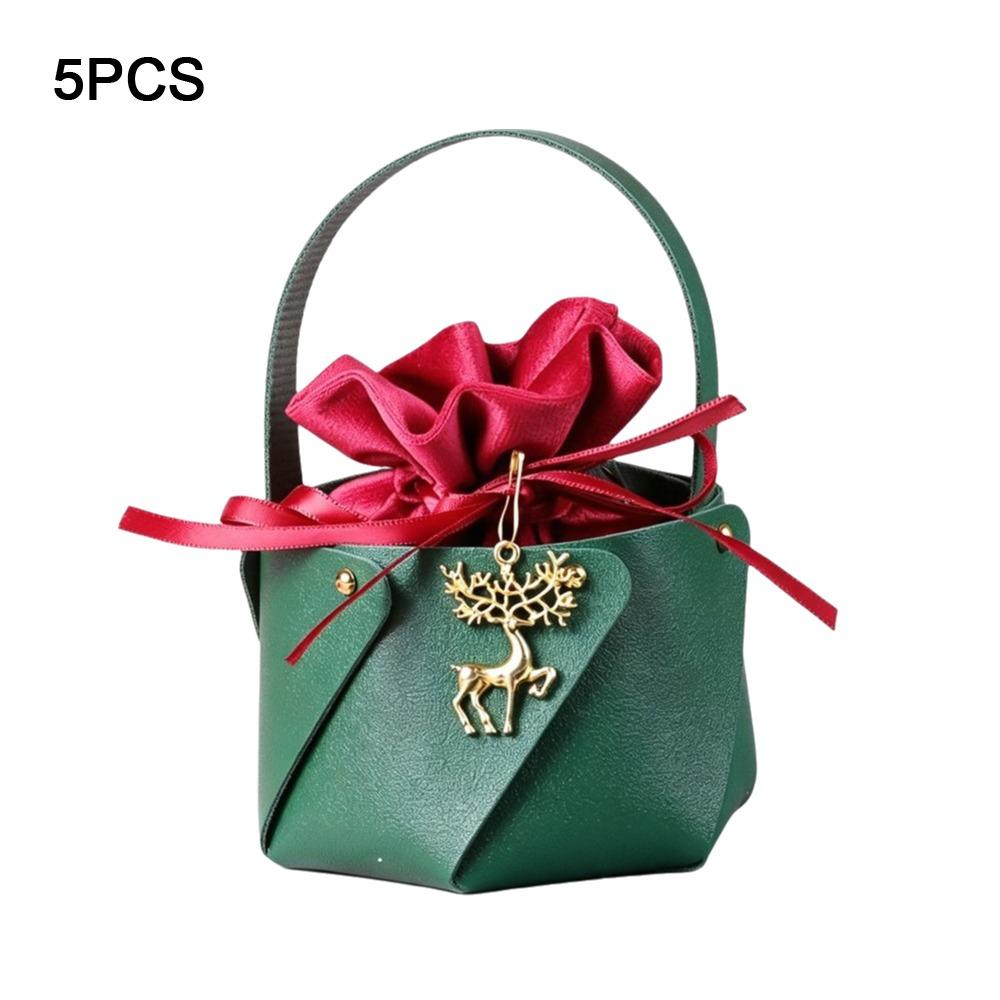 Red Green Design Christmas Gift Bags Flannel Fabric Leather Handled Bags Candy Bags  Wedding Favors