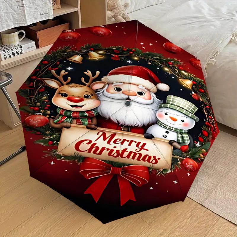 1 Stück Weihnachten Weihnachtsmann Automatisches Öffnen/Schließen Regenschirm mit Winddicht, 8-Rippen Stabiles Dach, Langlebige Rippen, Modisches Design1219A