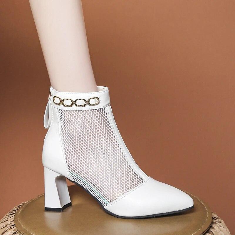 

Новые сандалии из сетчатой ​​ткани, женские летние ботильоны из сетчатой ​​ткани, туфли на высоком каблуке со стразами и открытым носком, с открытой молнией сзади 35 чёрный