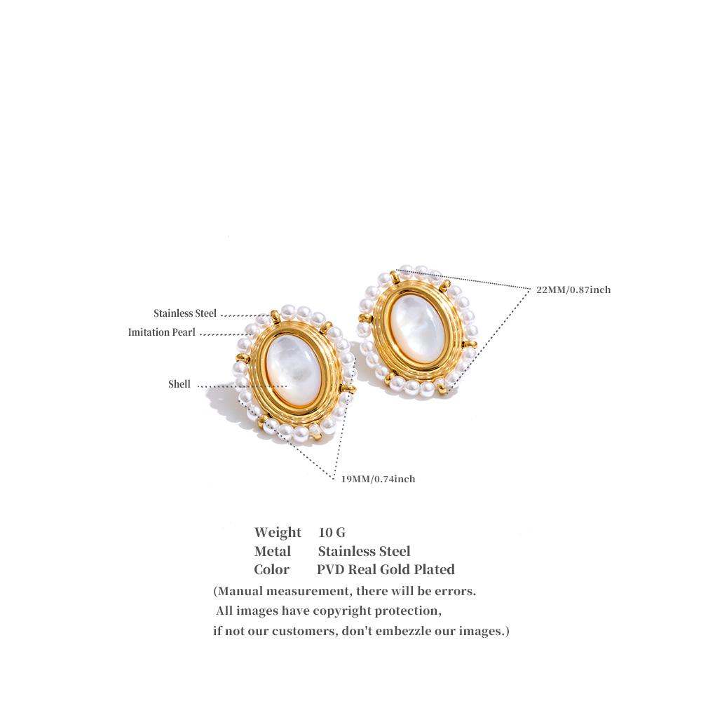 Eetit France Style Fashion Stainless Steel Stud Earrings Inlaid Thicker Natural Shell Stone Imitation Pearls Waterproof Jewelry