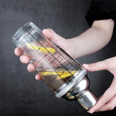 1 adet Cam Shaker Ölçekli Paslanmaz Çelik 400 ml Shaker Bar Kokteyl El Shaker İçecek Suyu Ev Mutfak Eşyaları Aracı