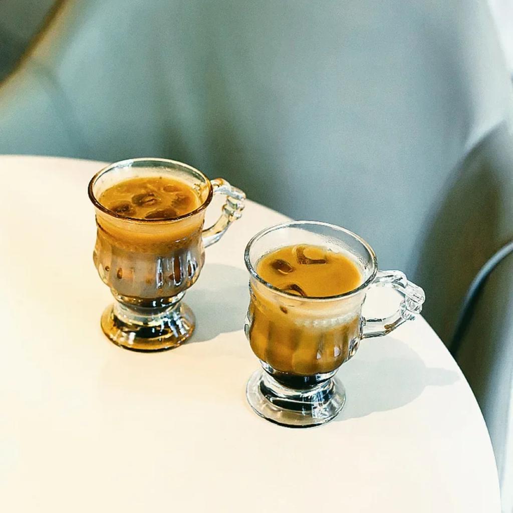 INS Vintage Embossed Glass Cup Good-looking Girly Heart Water Cups High-Legged Latte Coffee Mug with Handle Afternoon Tea Shot