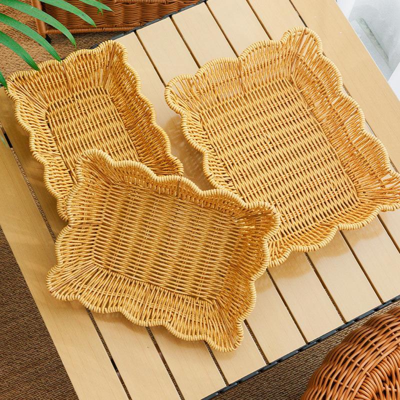 MinNa Imitation Rattan Gewebter Obstkorb & Abtropfgestell (2er-Pack)