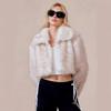 Womens Short Faux Fox Fur Trimmed Coat Winter Warm Thick Plush Outerwear POLO Collar Solid Base With Dyed Tips