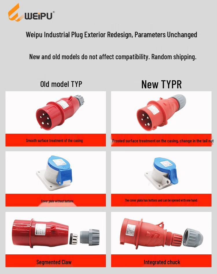 Weipu Industrial Plug TYP573 Surface/Flush Mount, IP67 Waterproof, 63A 4-Pin Aviation Connector
