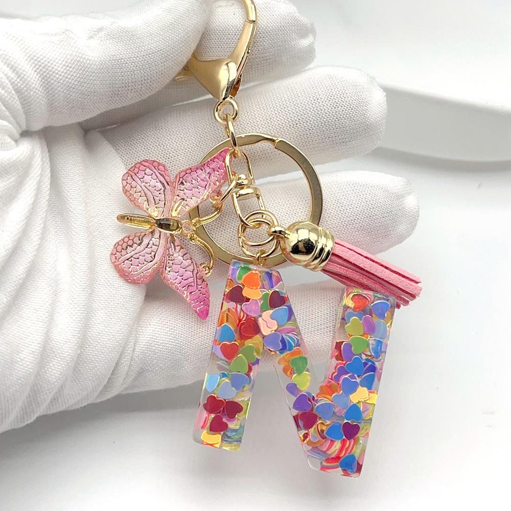 Portachiavi Moda Europea e Americana Farfalla Amore Iniziale con Dettaglio Paillettes