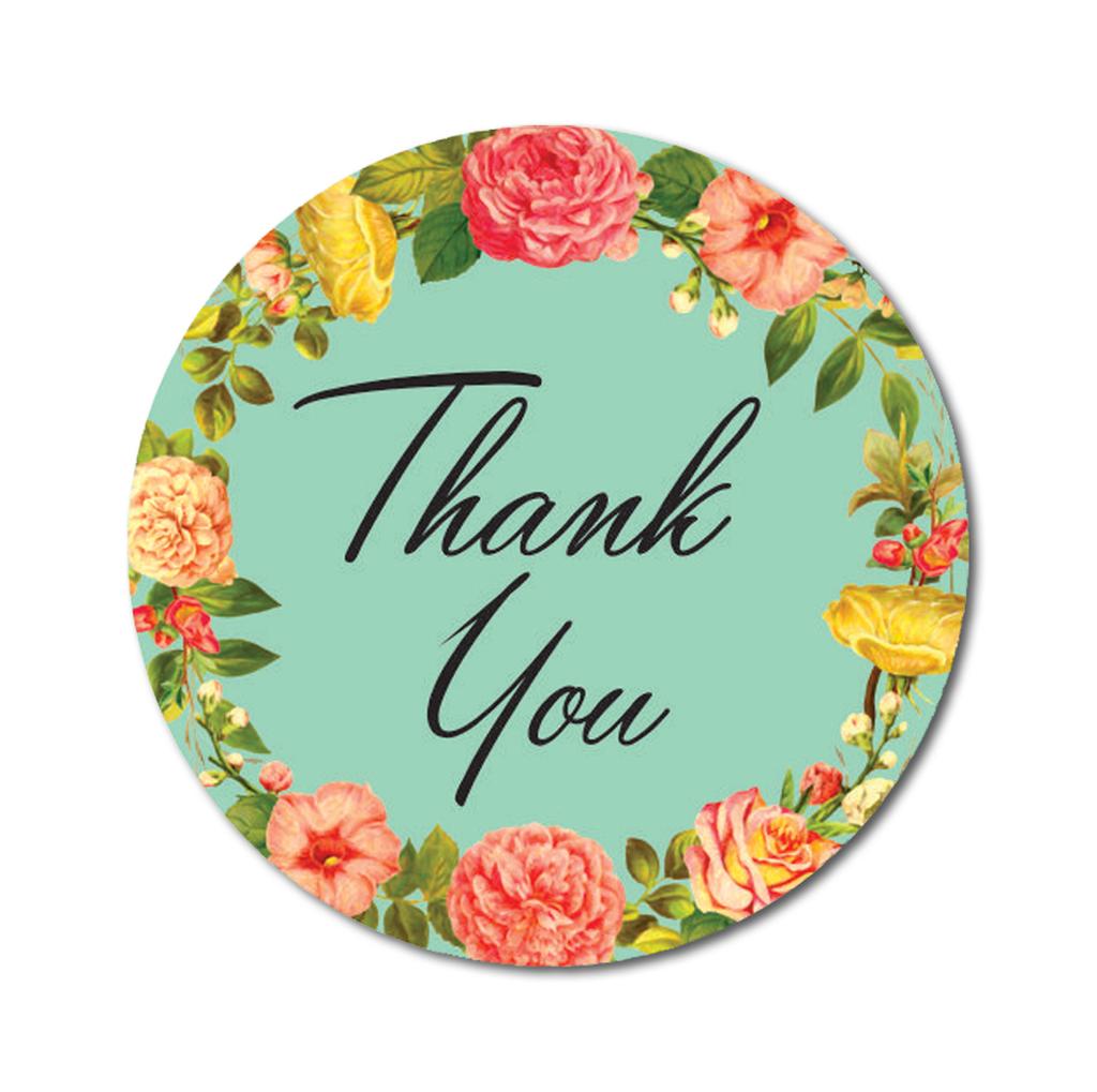 Darling Souvenir 45 Pcs Round Wedding Envelope Seal Black Floral Wreath Thank You Stickers-1.6