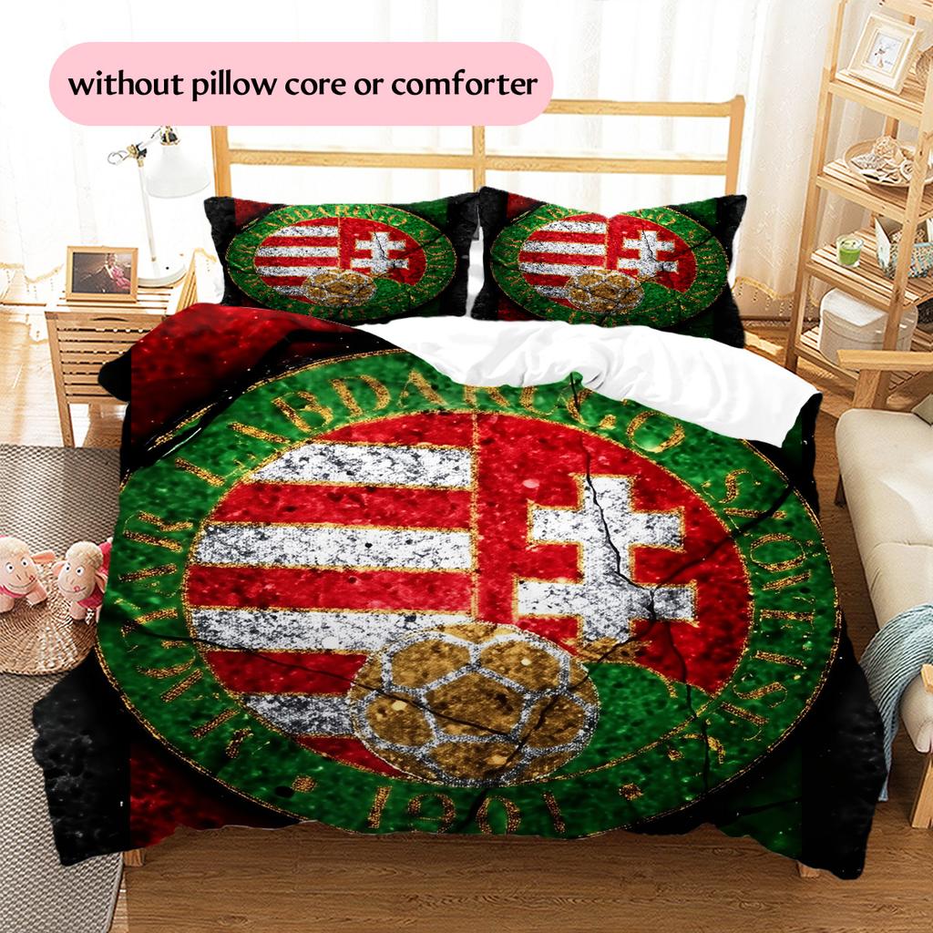 Hungary National Football Team  Pattern Bedding Quilt Set  Home Decoration  Gift (1 * duvet cover + 2 * pillowcase  without core)