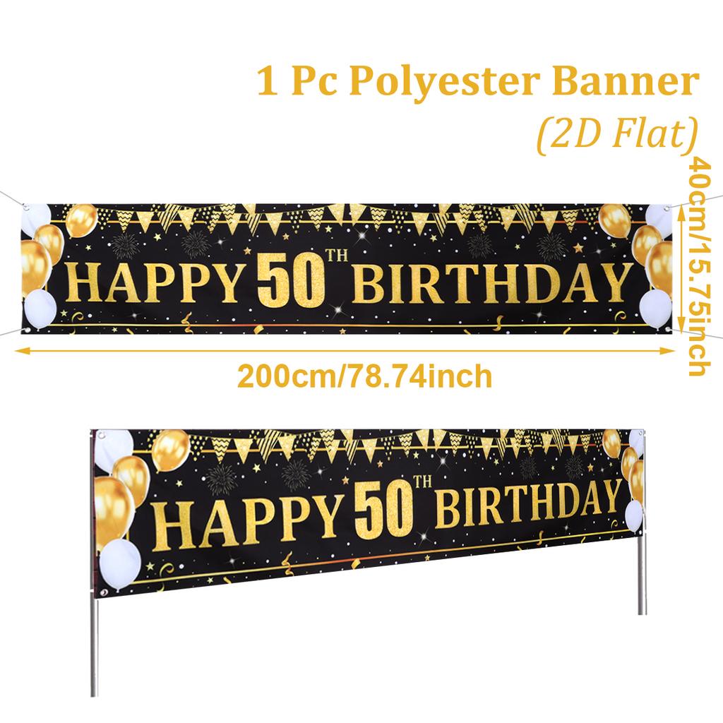 Černé Zlaté Balónky Vlajky Šťastný 40. 50. 60. Narozeninový Banner Narozeninová Oslava Dekorace Venkovní Zahrádková Oslava Banner Potřeby
