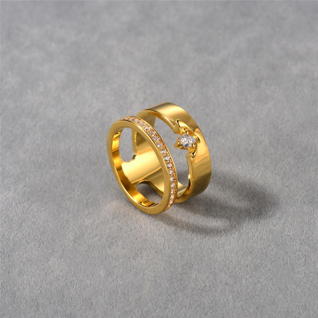 Double-Layer Hollow Micro-Set Diamond Copper Plated 18K Real Gold Ring, Fashionable Commuter Must Enter, Simple Temperament Unique Ring
