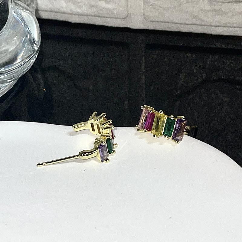 Bai Baihe Same Color Gemstone Earrings Zircon Niche Design Rainbow Unique Stud Earrings Year Earrings