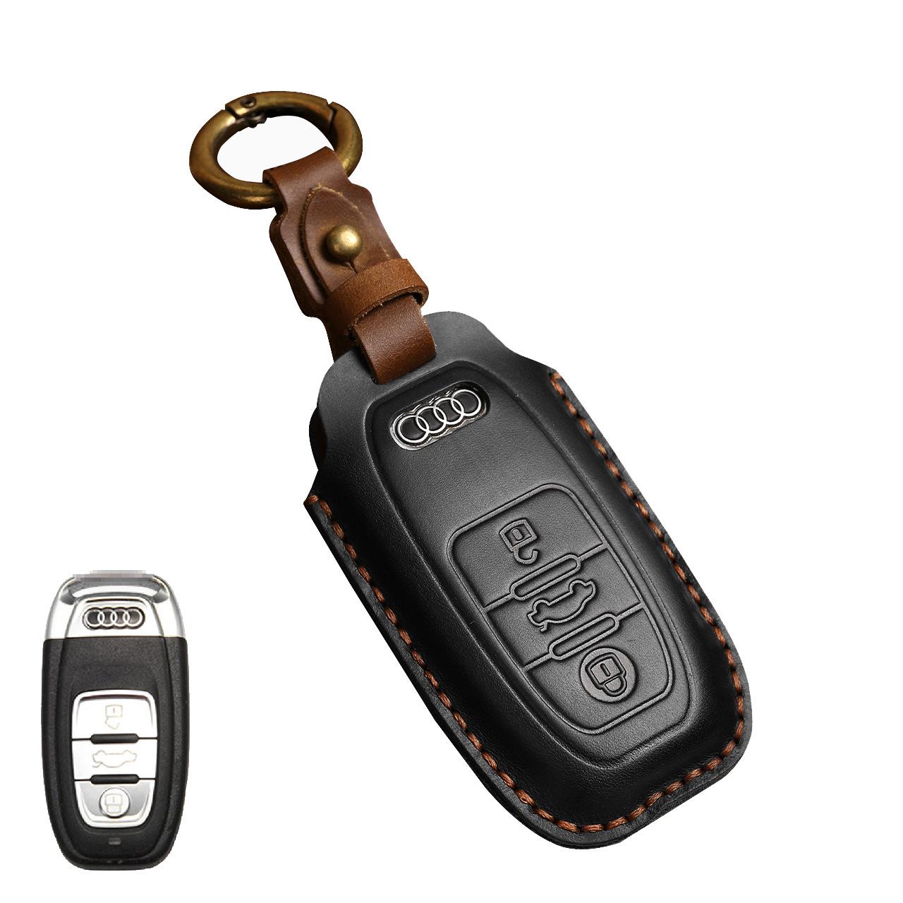

Кожаный чехол для ключа автомобиля ручной работы, подходит для A4L Q5L a6 a5 Q7, чехол для ключа-пульта чёрный