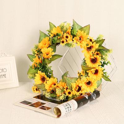 Artificial Rattan Sunflower Garland Wreath Home Cafe Wall Party Hanging Decor