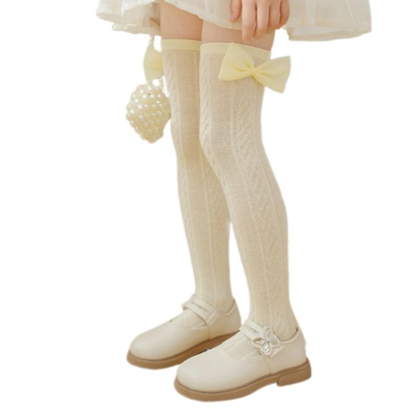 

Stylish Girls Socks with Bowknot Detail Soft Cotton Over Knee Length Design Hosiery for Active Toddler 100-140cm жёлтый