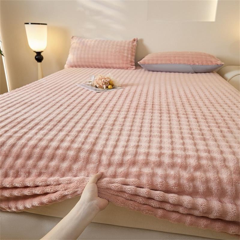 Vinterseng Varmt laken Sengetøy Madrasstrekk Tykk plysj elastisk laken Vinter Coral Fleece Luksus dobbeltseng Sengetrekk